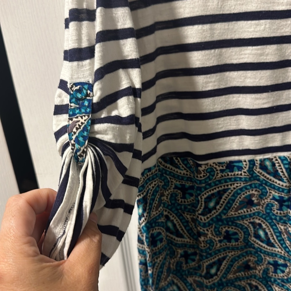 Anthropologie Mixed Media Blouse | Striped & Paisley Contrast Top | Boho Chic - Picture 5 of 9